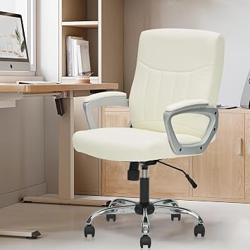 CLATINA Leather Office Executive Chair with Lumbar Support and Padded Armrestes, Swivel Rolling Ergonomic Mid Back Computer Task Desk Chair for Home, Conference, Waiting Room, White, 8 Pack