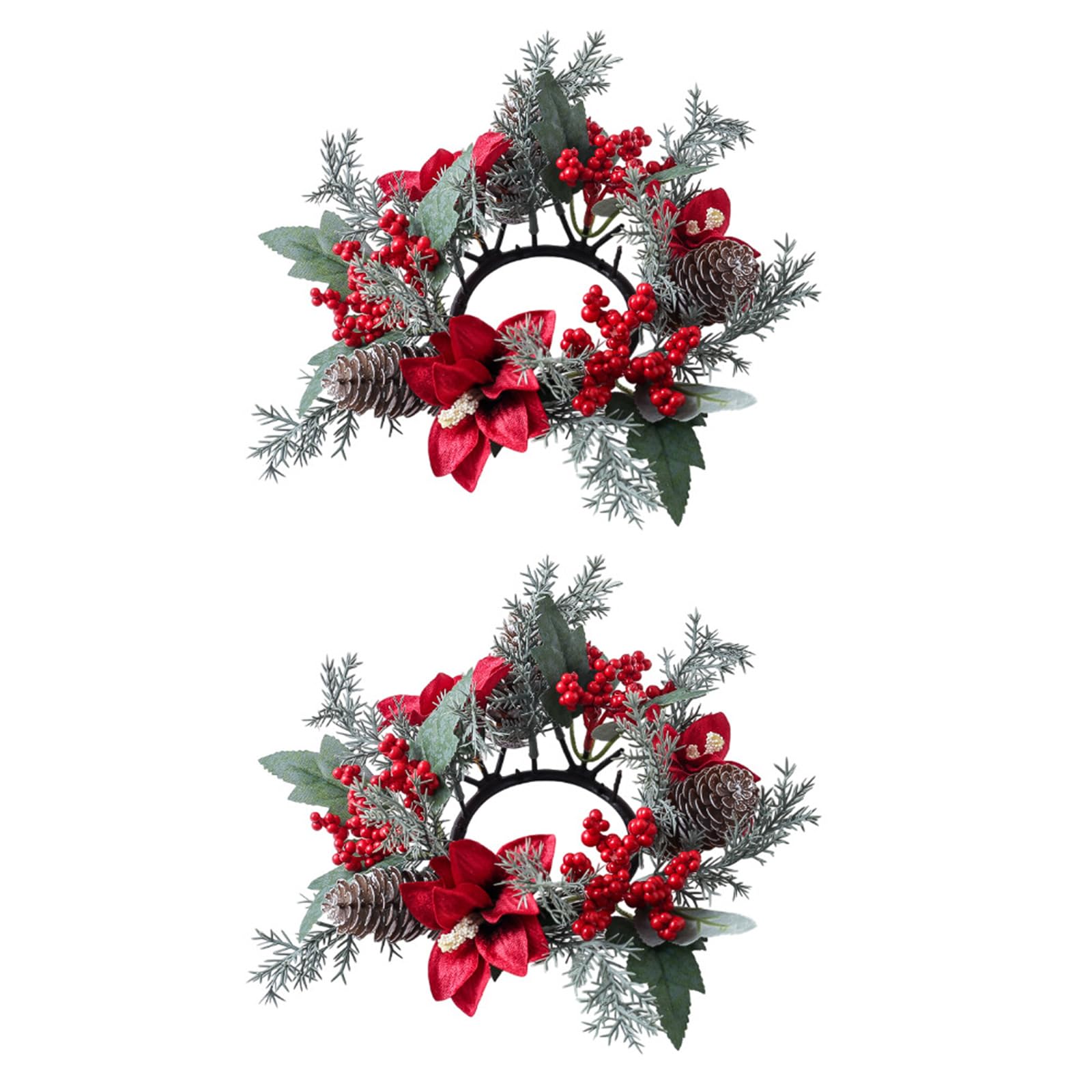 2pcs Artificial Pinecone Candlestick Wreaths Wall Window Christmas Ornament Centerpiece Decoration Candlestick Wreath Table Decoration Centerpiece