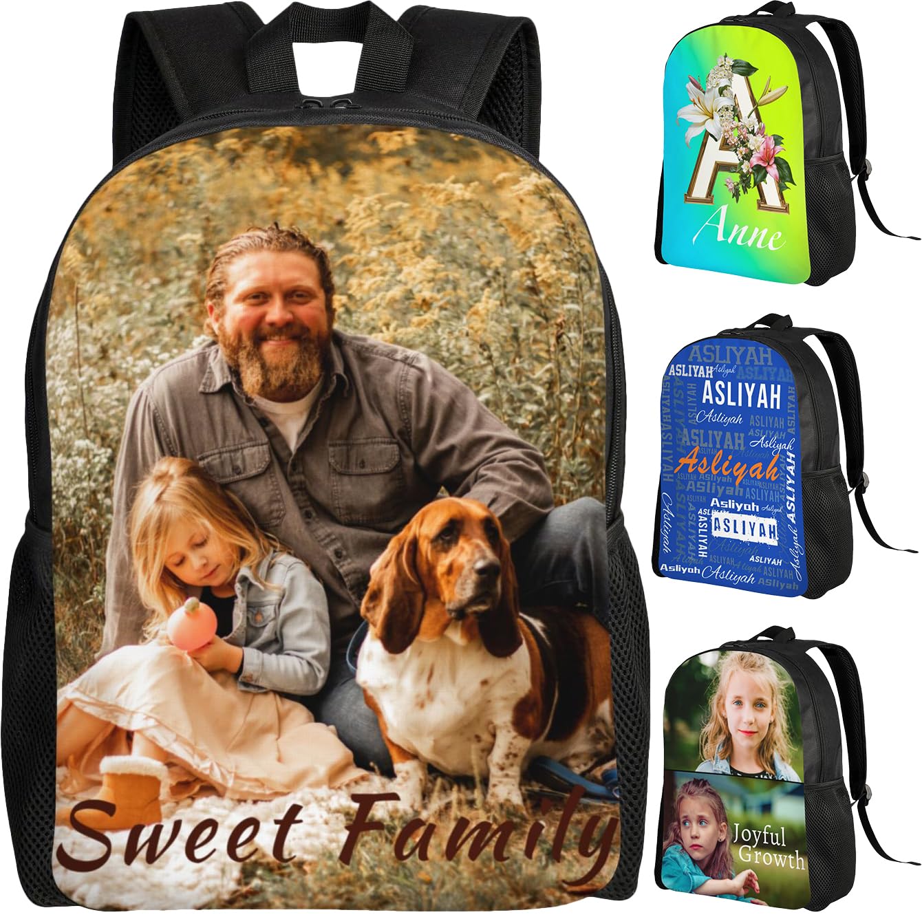 Boneker Custom Backpack Personalized Backpack with 1-9 Photo Customize Your Image Text Name Logo Waterproof Laptop Bag (1 Photo)