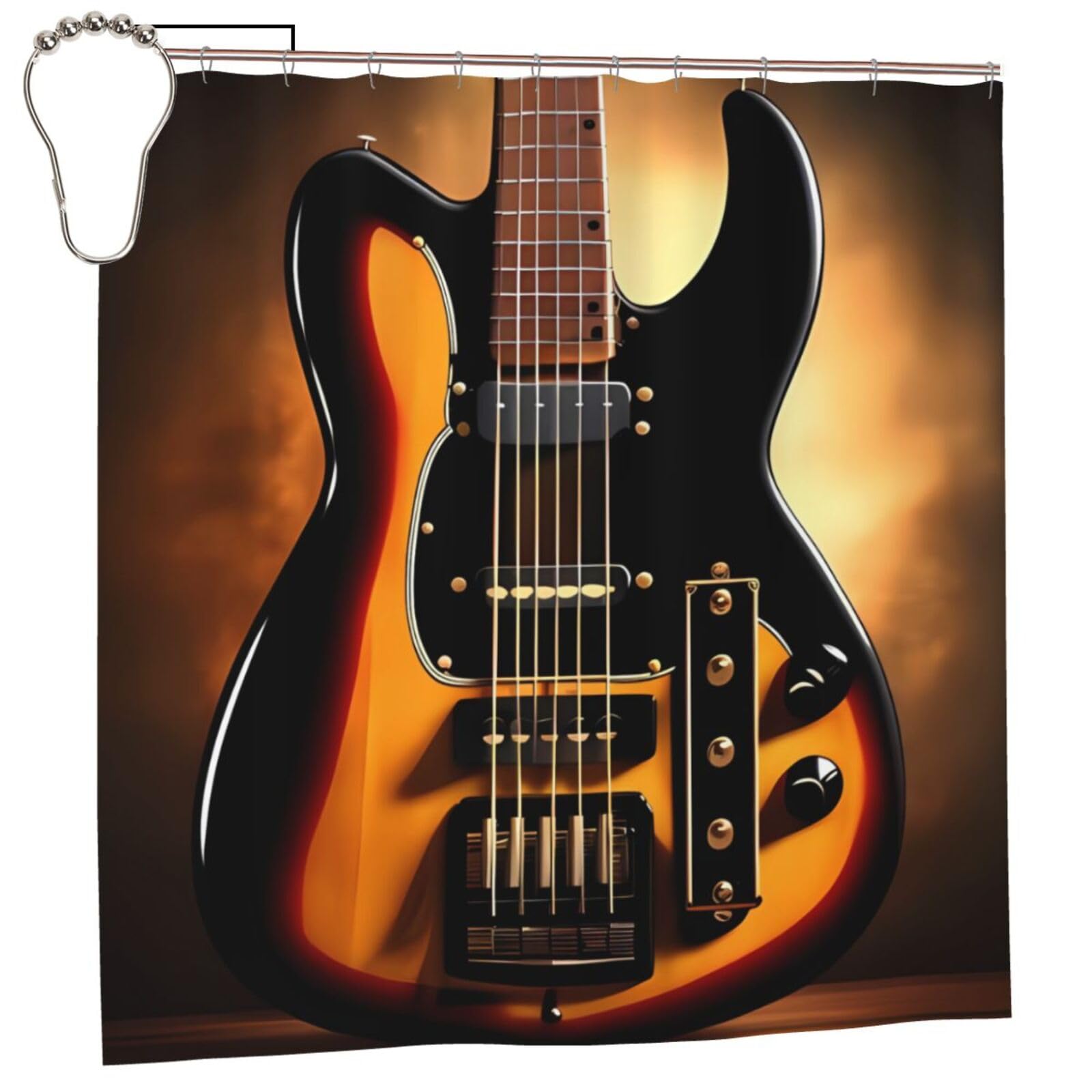 Rideau de douche guitare au motif instrumental imprimé de haute qualité en format 183x183 cm