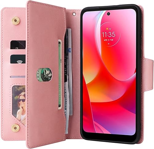 Miniatura 2 de LBYZCASE Funda para Moto G Power 2022, funda tipo cartera para Motorola G Power (2022), piel de lujo de alta calidad, bolsillo con cremallera,