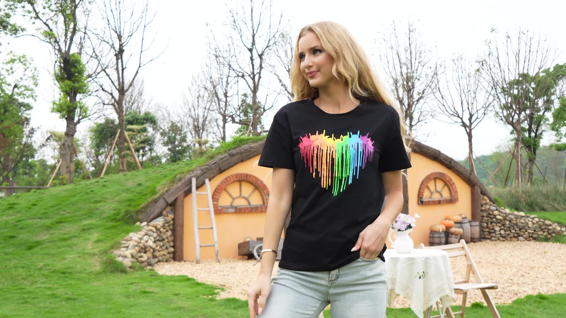 Pride T-Shirt For Women - Rainbow Heart Graphic LGBT Tee (White, Size X-Large)