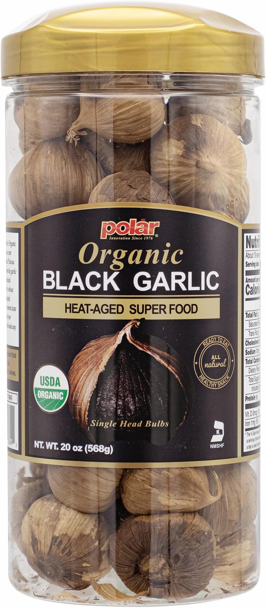 USDA Organic Black Garlic 20 oz (Pack of 1), Whole Bulbs, Easy Peel, All Natural, Chemical Free, Kosher Friendly Ready to Eat Healthy Snack