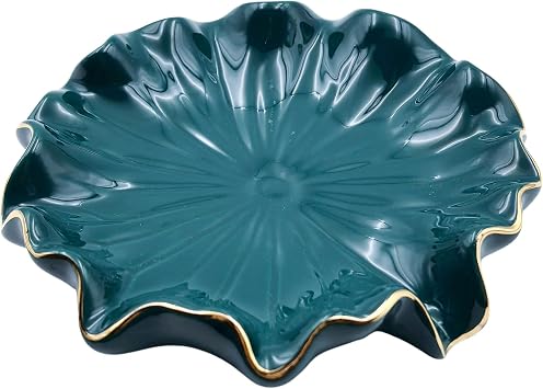 Ceramic Soap Dish Self-Draining Lotus Leaf Soap Holder Soap Saver for Bathroom,Kitchen,Sink,BathtubGreen