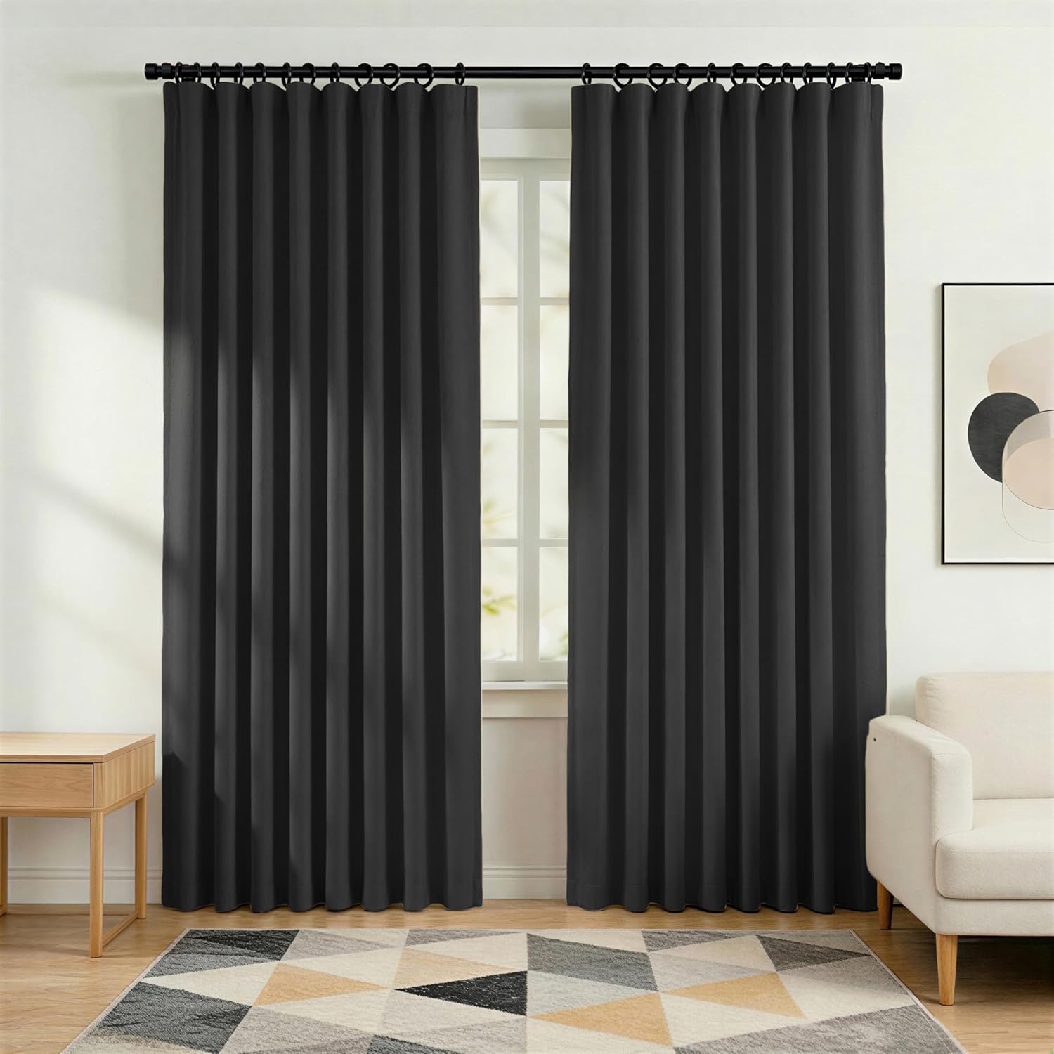 hoeflife Blackout Curtains for Bedroom Room Darkening Curtains for Living Room Ceiling Door Curtain（Black Drape 1 Panel,W52 x L84