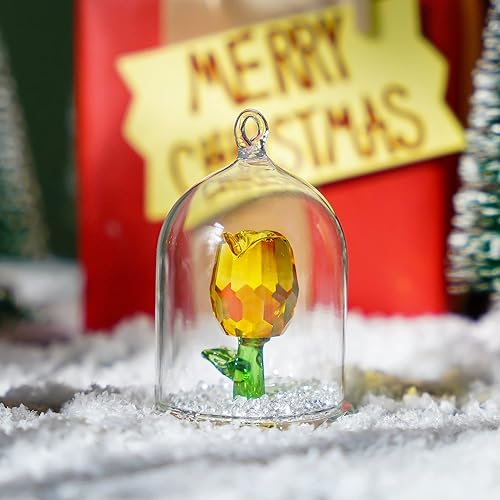 Miniatura 7 de H&D HYALINE & DORA Figura de cristal de rosa de cristal, decoración colgante de cristal, flor en cúpula de cristal, rosa, regalos para ella