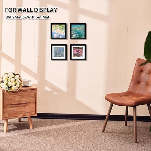 Miniatura 5 de KINLINK Portarretratos negros de 5 x 5, cuadrados con cristal real para fotos de 4 x 4 con paspartú o 5 x 5 sin paspartú, marcos de fotos de madera