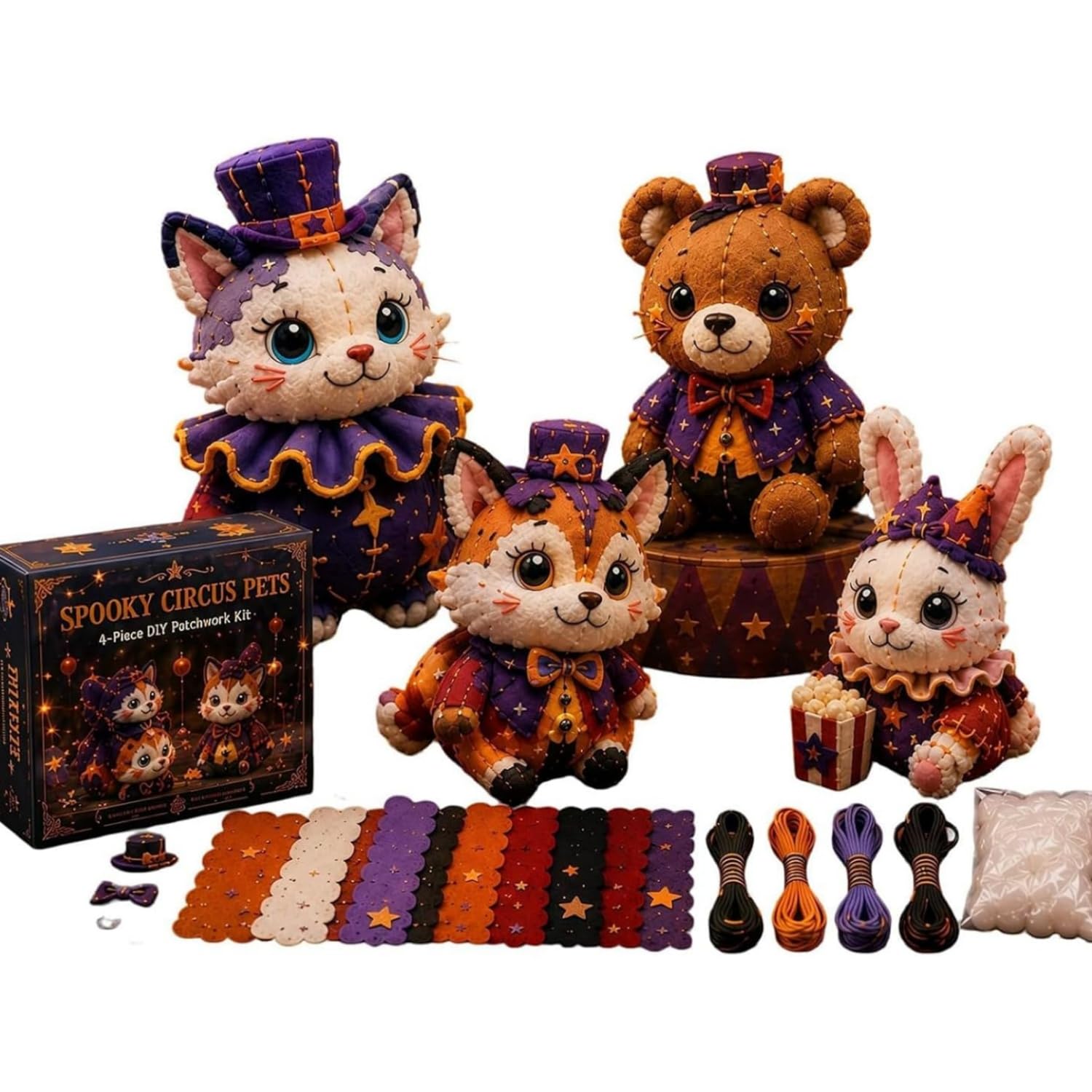 APOMNG 4 Piece DIY Patchwork Sewing Kit for Adults Beginners Fun Character Designs Handmade Felt Stuffed Craft Gift Set Home Decor,XL