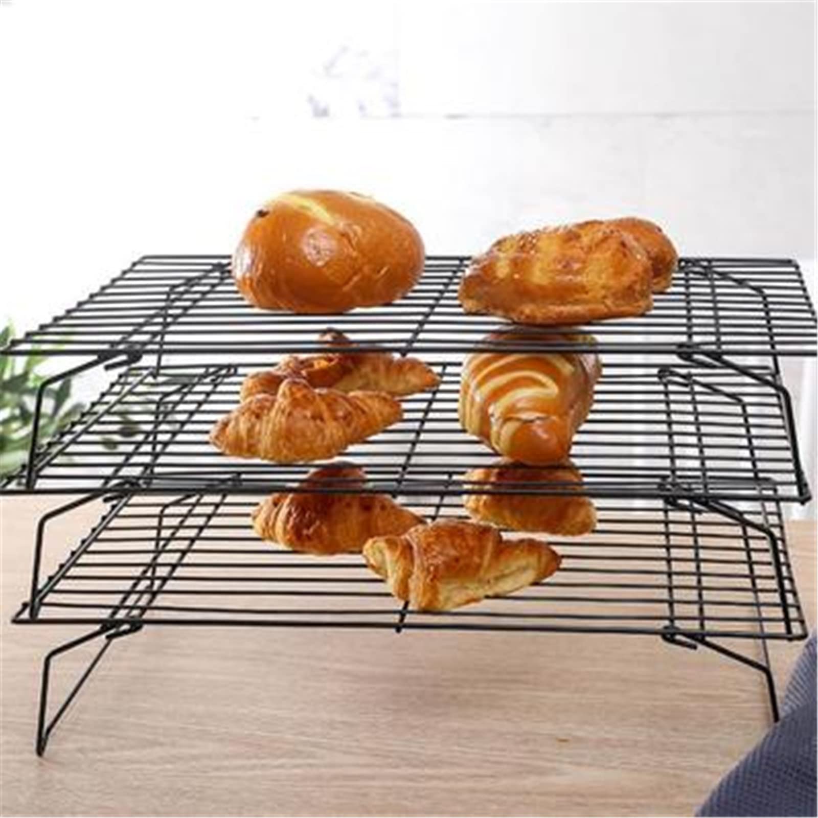 Plateau de refroidissement pour gâteau Grille de refroidissement pour gâteau pliante Grille de séchage pour pain Grille à biscuits Grille de refroidissement antiadhésive (Couleur : Noir, Taille : Ta