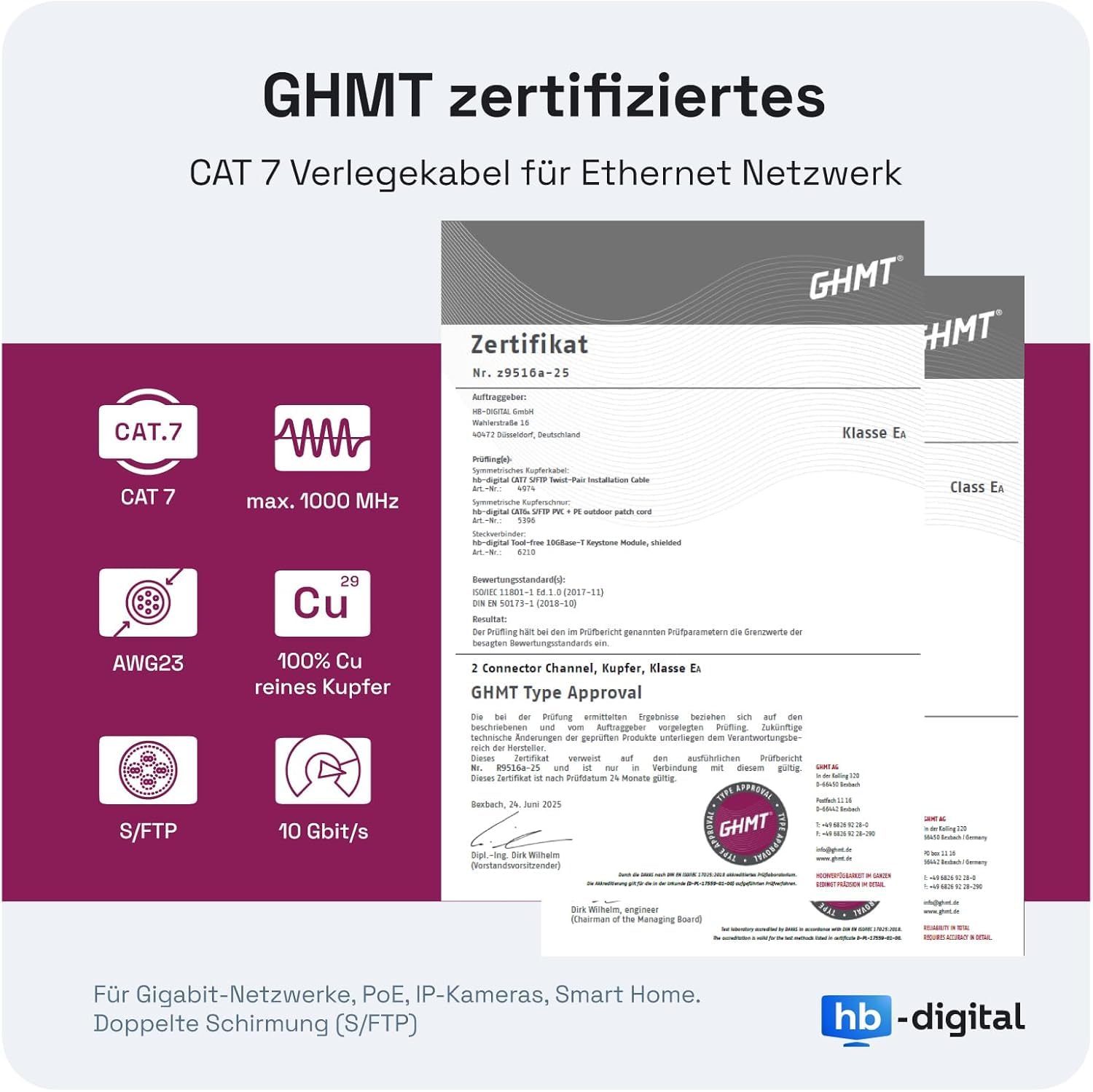 HB-DIGITAL Cavo di rete CAT 7 Outdoor per posa diretta a terra S/FTP AWG23/1 puro rame resistente ai raggi UV PoE 10 Gbit/s Ethernet - Nero