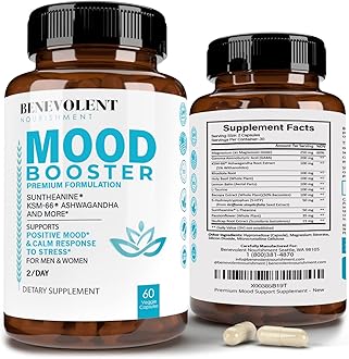 Calm Mood Booster Supplement - Natural Happy Pills for Stress, Sleep & Mood Support - Patented KSM-66® Ashwagandha & Suntheanine® L-Theanine, Rhodiola Rosea, Magnesium - 60 Count