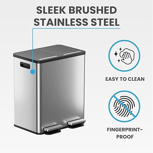 Miniatura 7 de iTouchless Bote de basura doble de 16 galones y cubo de reciclaje, cubos interiores de 2 x 8 galones, se adapta a bolsas estándar (sin