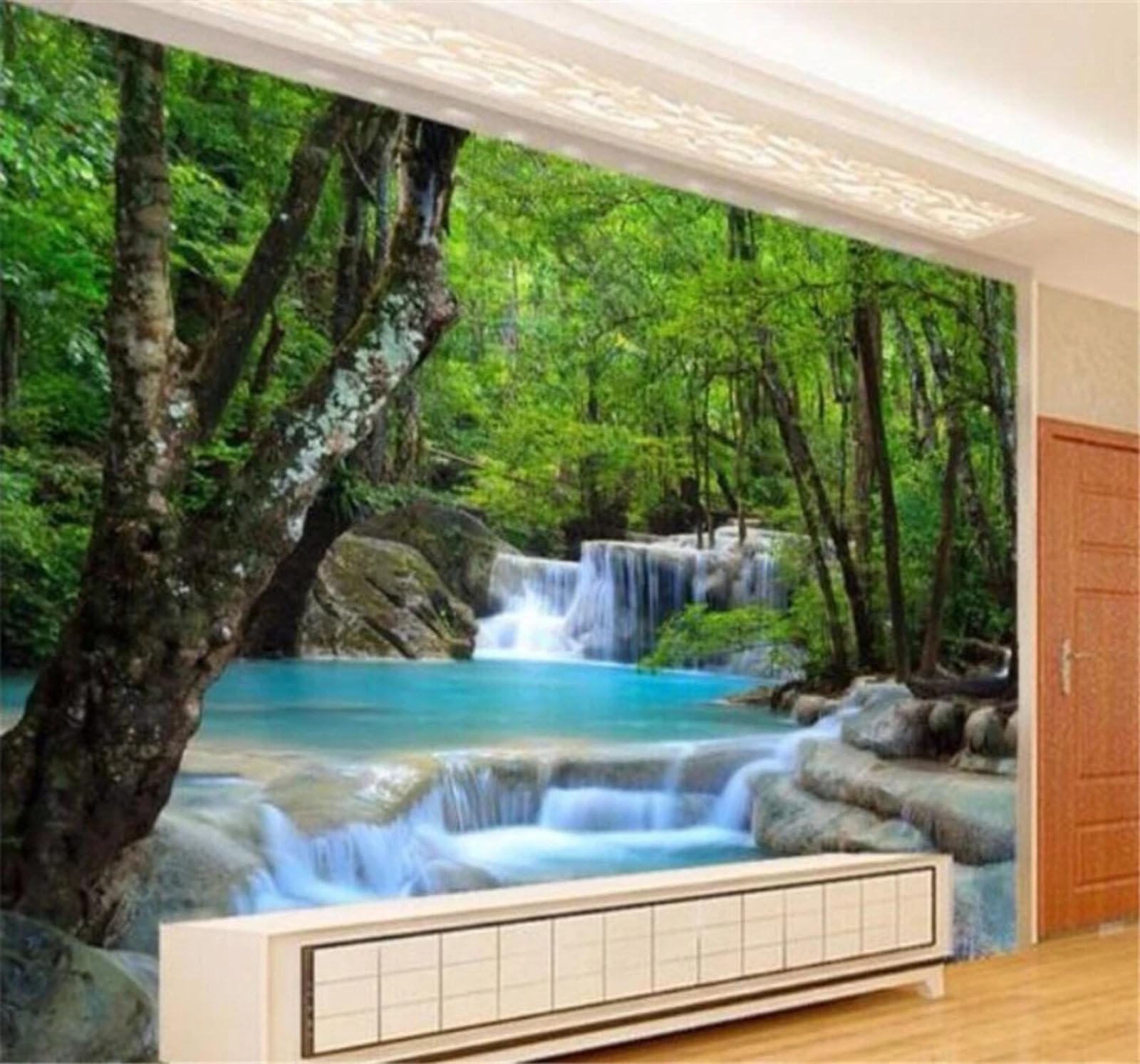 Xlming 150Cm×105Cm(B×H) Fresh Green Forest River Scenery 3D Wallpaper Luxury Home Dining Decor Paste Sofa Living Room The Wall For Bedroom Mural-150Cm×105Cm