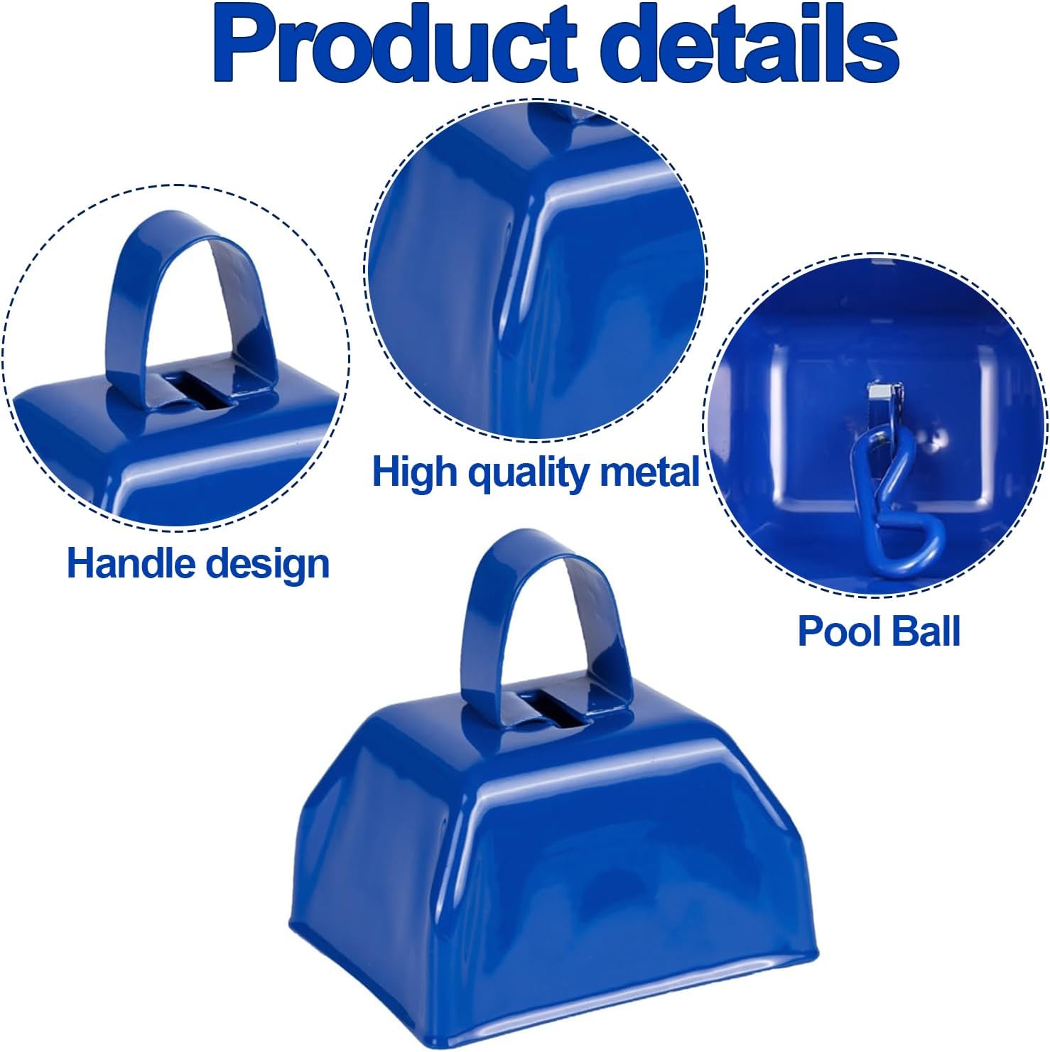 15 Pack Metal Cowbells 3 Inch Blue Cow Bells Noise Makers Loud Cow Bell with Handles, Small Cowbell Hand Percussion Cowbells for Sporting Events, Cheering, Team Spirit, Weddings