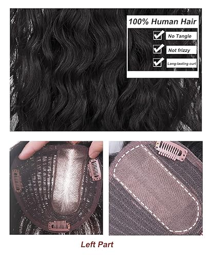 Miniatura 6 de Peluca de cabello humano rizado natural para mujer, con clip, 5.1 x 5.5 in, parte superior plateada, parte izquierda para cubrir pérdida de cabello,