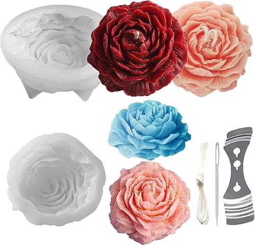 Miniatura 11 de 8 moldes de peonía de cuatro tamaños grande + mediano + pequeño + extra pequeño + hoja de peonía con aguja grande que absorbe los ojos, vela para