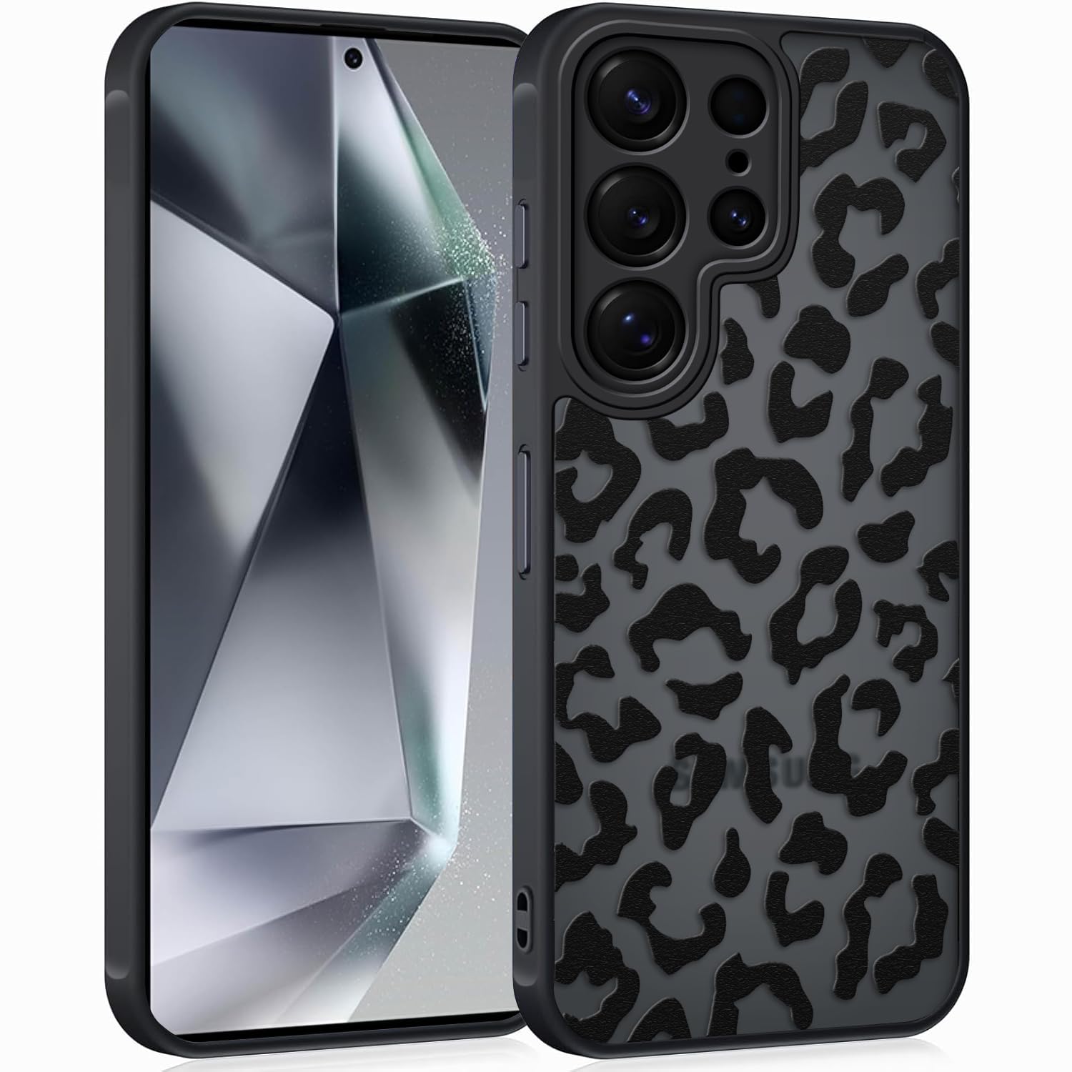 Coqinen Handyhülle für iPhone 15 Pro Hülle, Matt Transluzente Case mit Stilvolle Leopard Muster, Silikon Aesthetic Schutzhülle mit Kratzfeste PC Rückseite + Stoßfest TPU Bumper - Schwarz