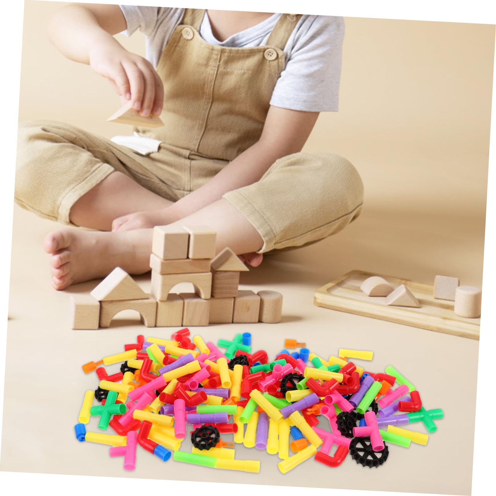 WOONEKY Rohrbausteine für Junge Mädchen Steckbausteine aus Bausteine zum Lernen und Spielen Große und Bunte Konstruktionsspielzeuge für Drinnen und Draußen