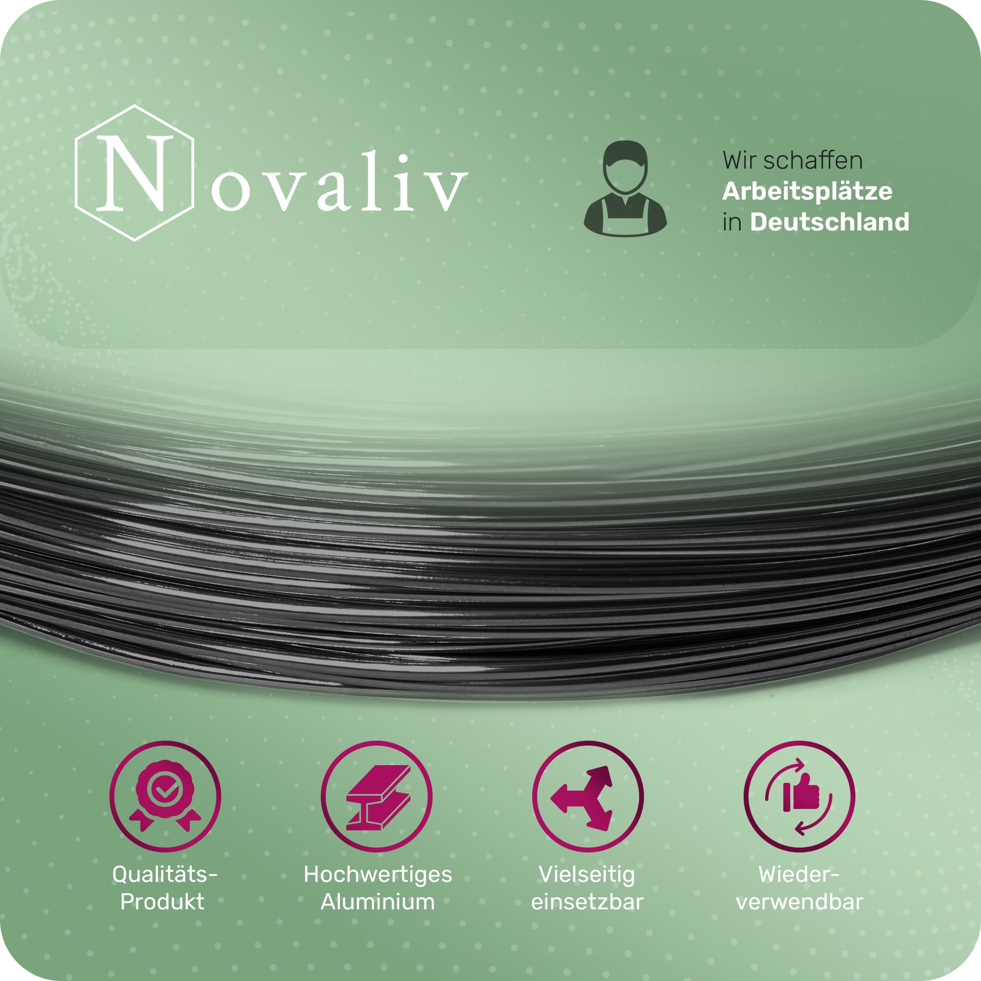 Novaliv Filo di alluminio da 300 metri, 2 mm, nero, ideale come filo per lavori fai da te, versatile per progetti fai da te e decorazioni, rotolo da 60 m, filo decorativo, filo per fiori, senza filo