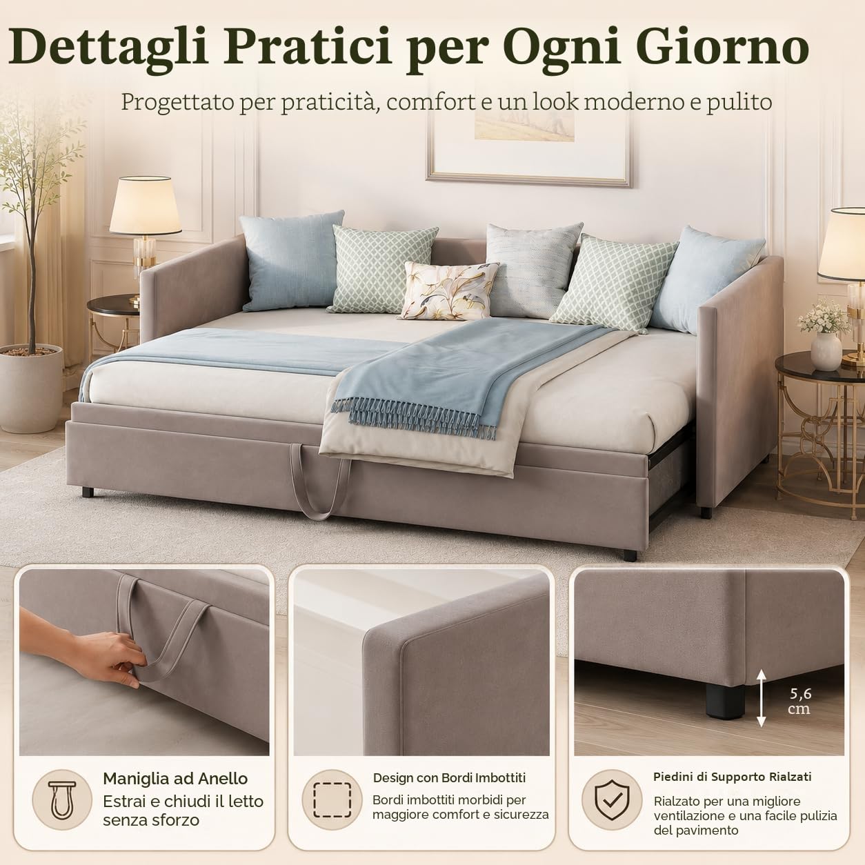 Divano letto multifunzionale allungabile 90/180 x 200 cm, divano allungabile a 2 posti con funzione di sonno e rete a doghe in velluto, ideale per soggiorno e camera degli ospiti (senza materasso)