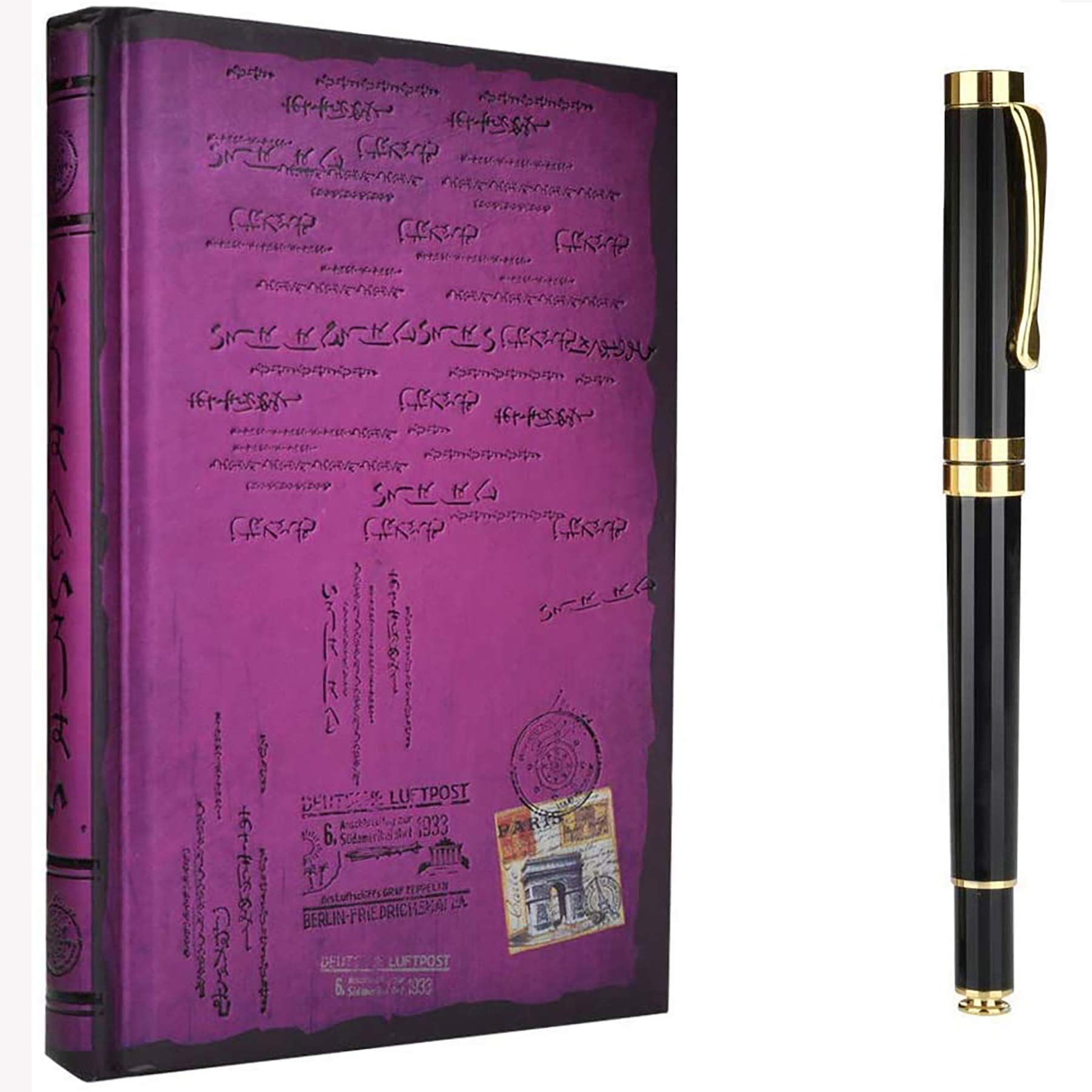 Vintage Writing Notebook,Wide College Ruled Hardcover Executive Journal Composition Notebook With Pen,Thick Lined Paper,Retro Tower Cover,Gift for Students Kids Travel,260 Pages,7.6x5in