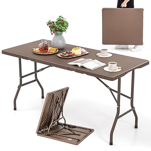 Tangkula 5FT Folding Table, Indoor Outdoor Foldable Plastic Table with