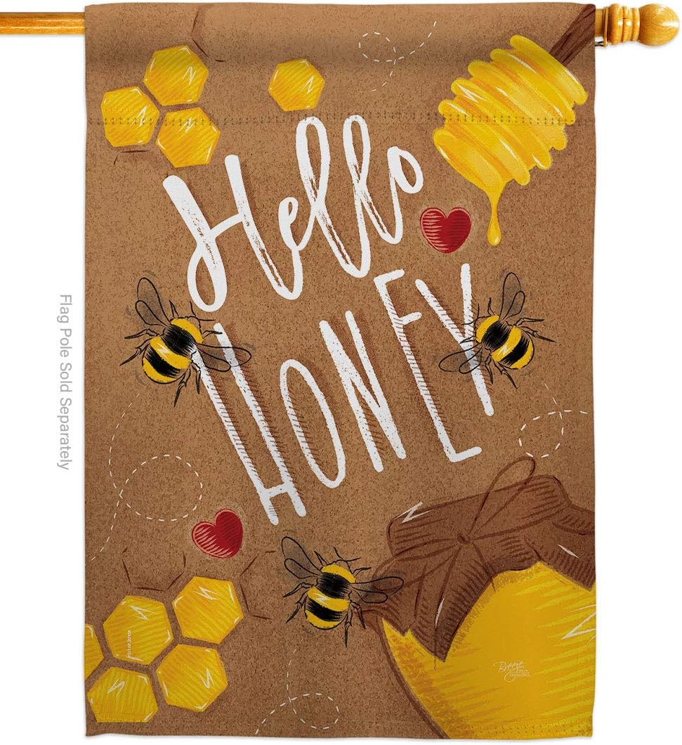 Hello Honey House Flag Garden Friends Butterfly Ladybugs Dragonfly Bee Springtime Insect Natural Wildlife Small Decorative Gift Yard Banner Made In USA 28 X 40