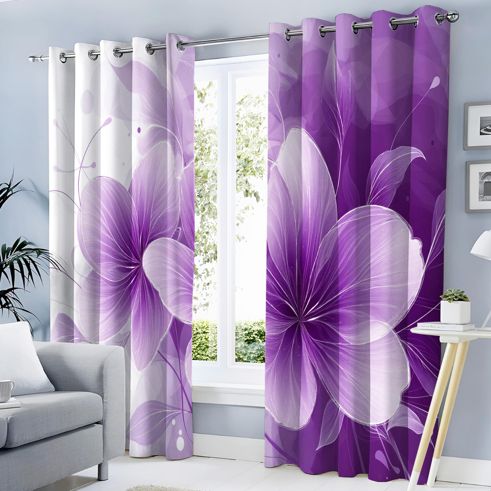 Rideau occultant isolant thermique fleurs violettes 140x260cm