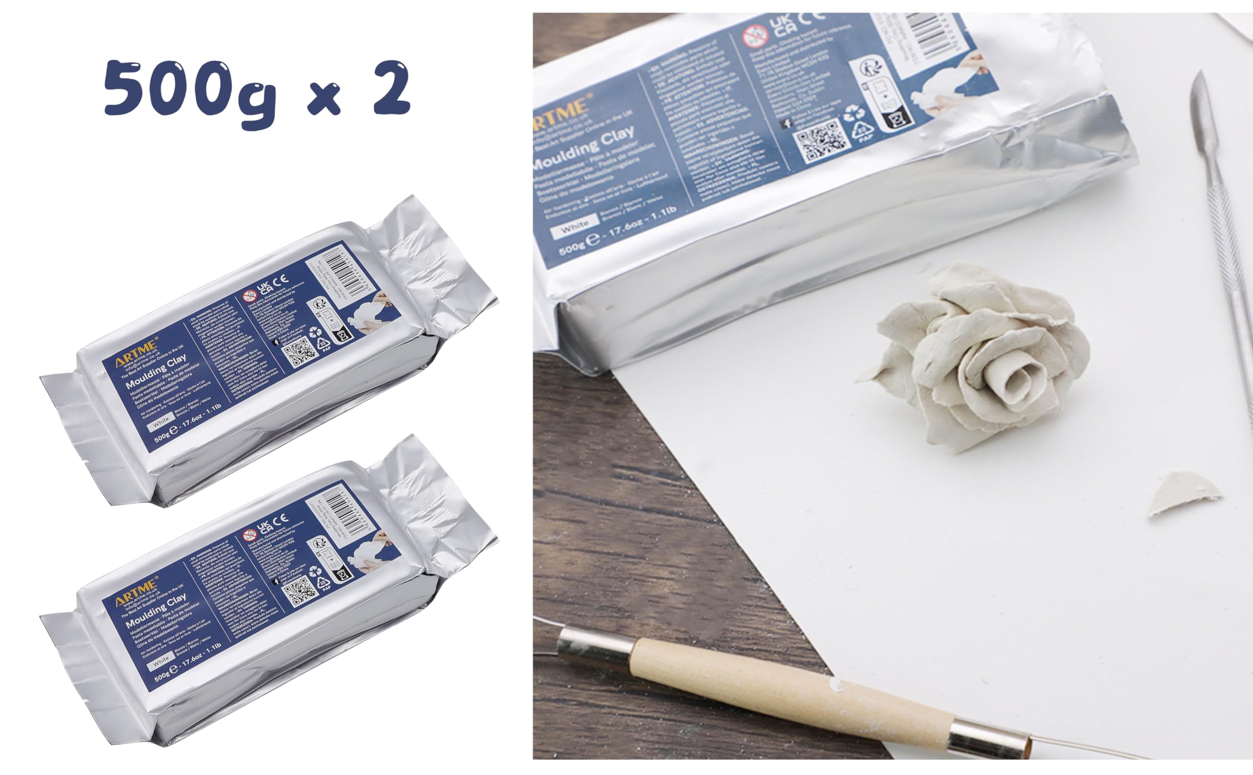 ARTME Air Dry Clay White 1000g (500g x 2pk) Modelling Clay Air Hardening for Arts and Creative Crafting - Individual Package 500g x 2pk - Image 4