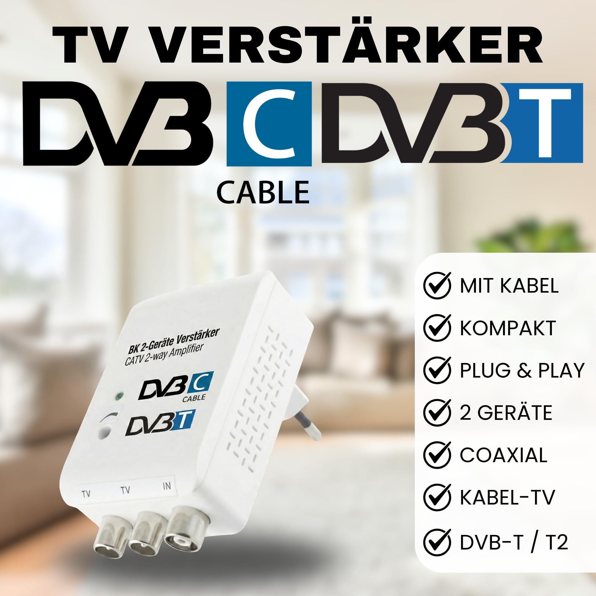 TronicXL Zweigeräteverstärker 2x20dB CATV Verstärker Kabelfernsehen TV Signalverstärker passend für Vodafone PYUR 1&1 Netcologne EWE Kabel DVBC & DVB-T Antennenverstärker