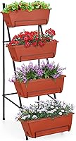 OYEAL 4 Tier Raised Garden Bed Vertical Planter with Legs - Indoor Outdoor Elevated Herb Flower Vegetable Planter, Brick Red