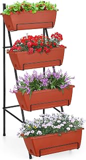 OYEAL 4 Tier Raised Garden Bed Vertical Planter with Legs - Indoor Outdoor Elevated Herb Flower Vegetable Planter, Brick Red