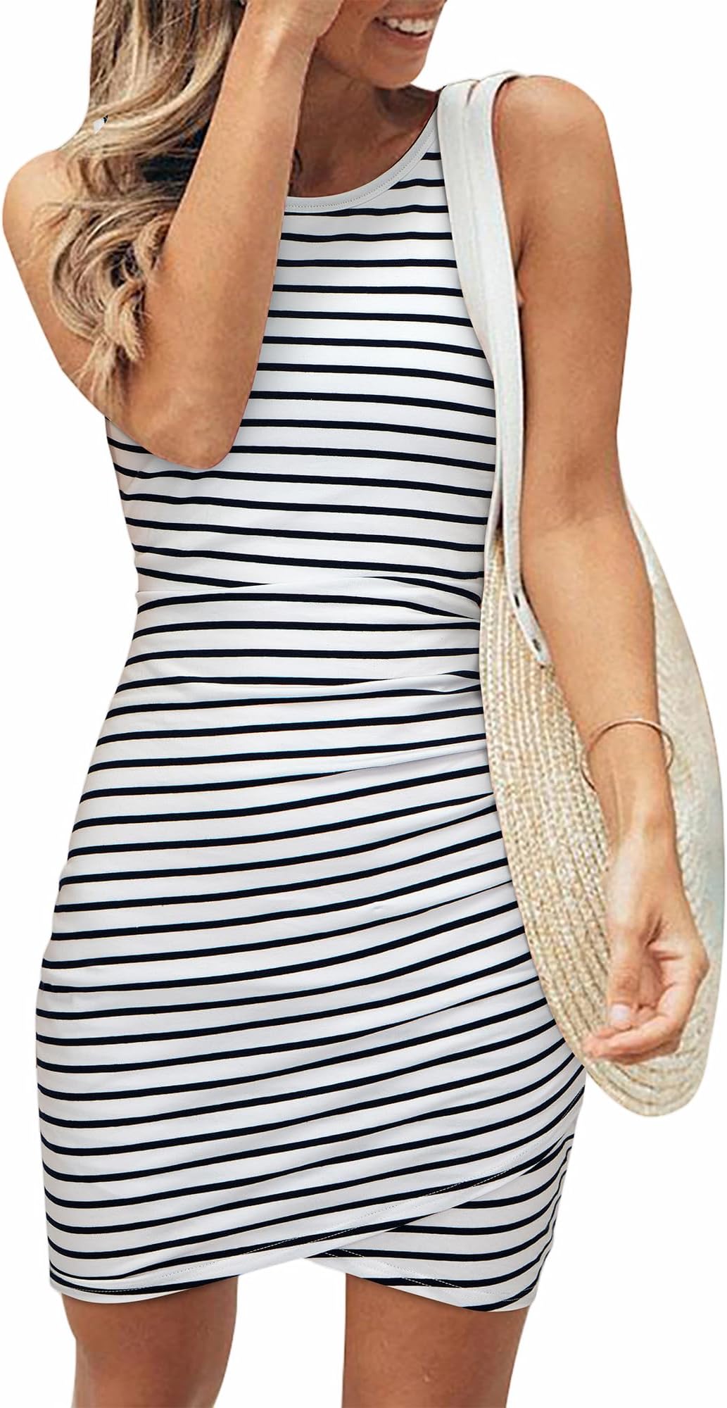 BTFBM Women Summer Dresses 2026 Sleeveless Tank Ruched Bodycon Sundresses for Women Party Beach Mini Casual Spring Dress