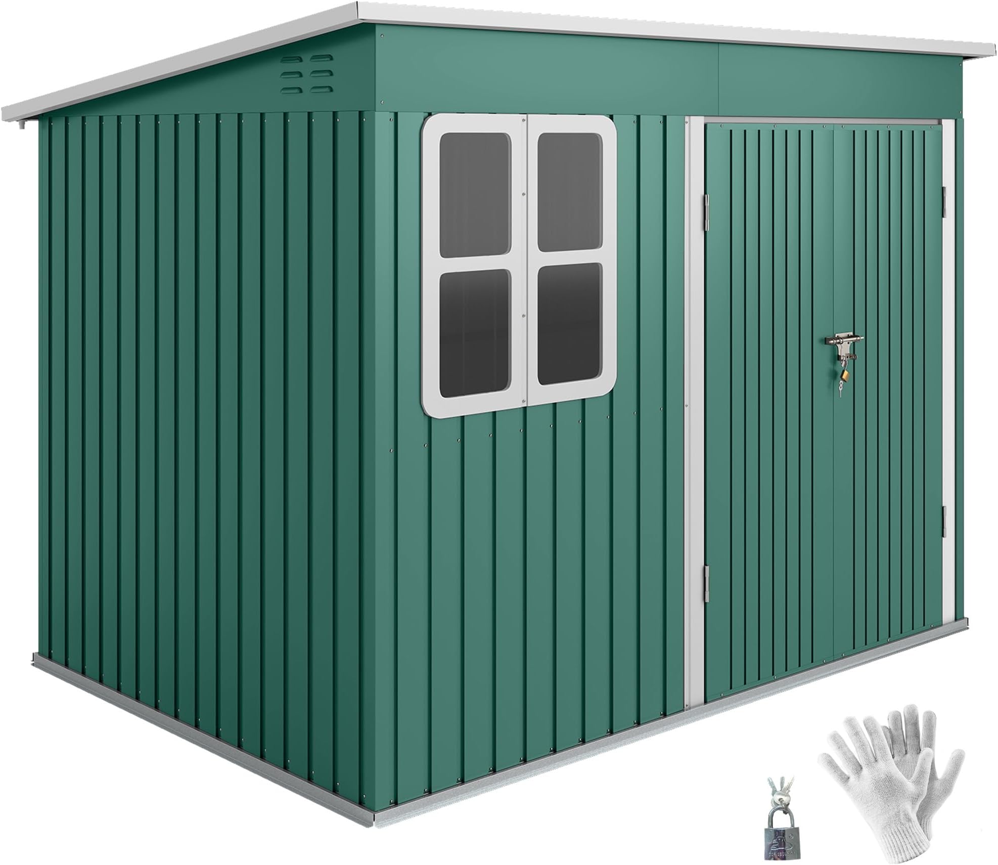 – Outsunny 8.5 x 6ft Storage Shed Galvanised Steel Garden Shed, Metal Shed with Foundation Kit, Window, Lockable Wide Doors and Air Vents for Outdoor Patio, Green