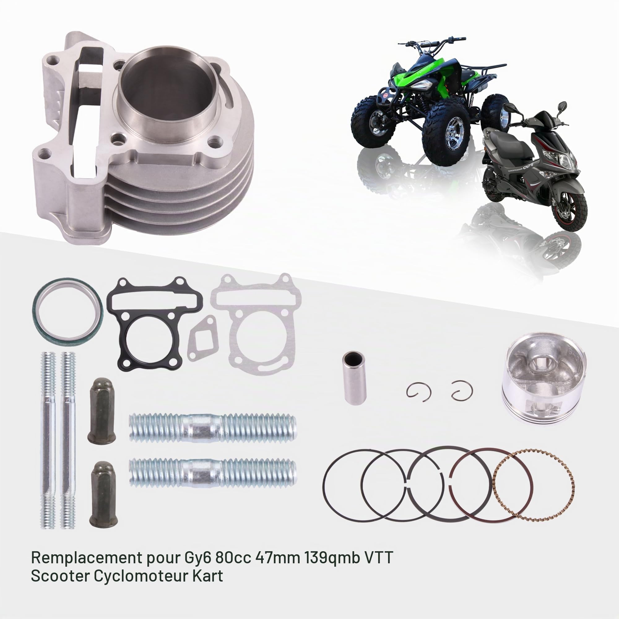 GOOFIT Kit de Cylindre Performance Big Bore GY6 80cc 47mm Remplacement pour 139QMB Quad Scooter Cyclomoteur Go Kart