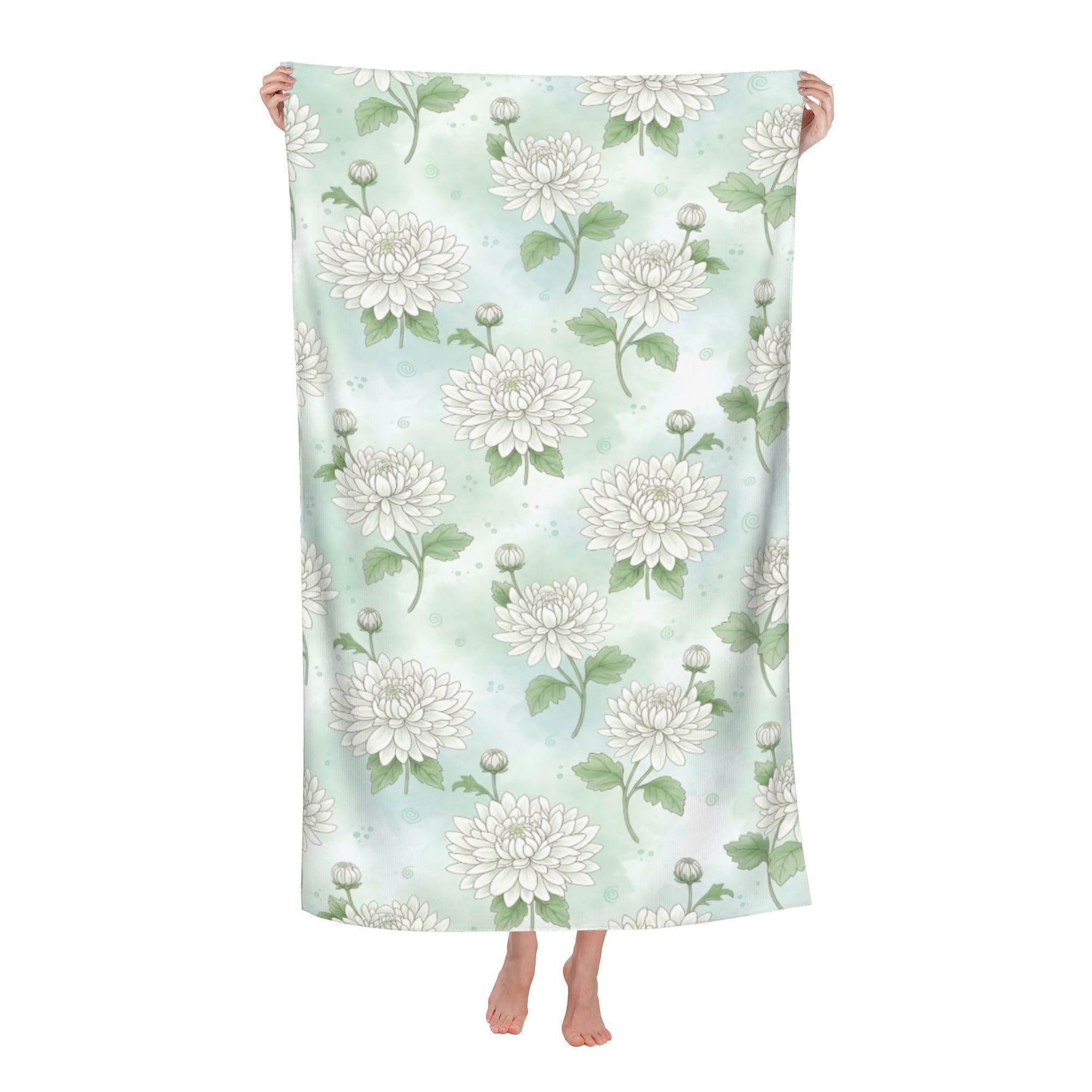 peiyeety White Chrysanthemums Soft Bath Towels Absorbent Bathroom Towel for Beach Hotel Gym Spa Shower