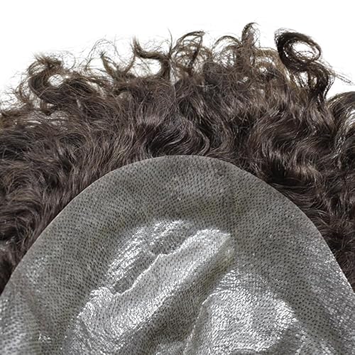 Miniatura 7 de Afro Toupee para hombres negros, sistema de tejido de pelo completo Poly PU sistema de reemplazo de cabello afroamericano unidades de cabello para