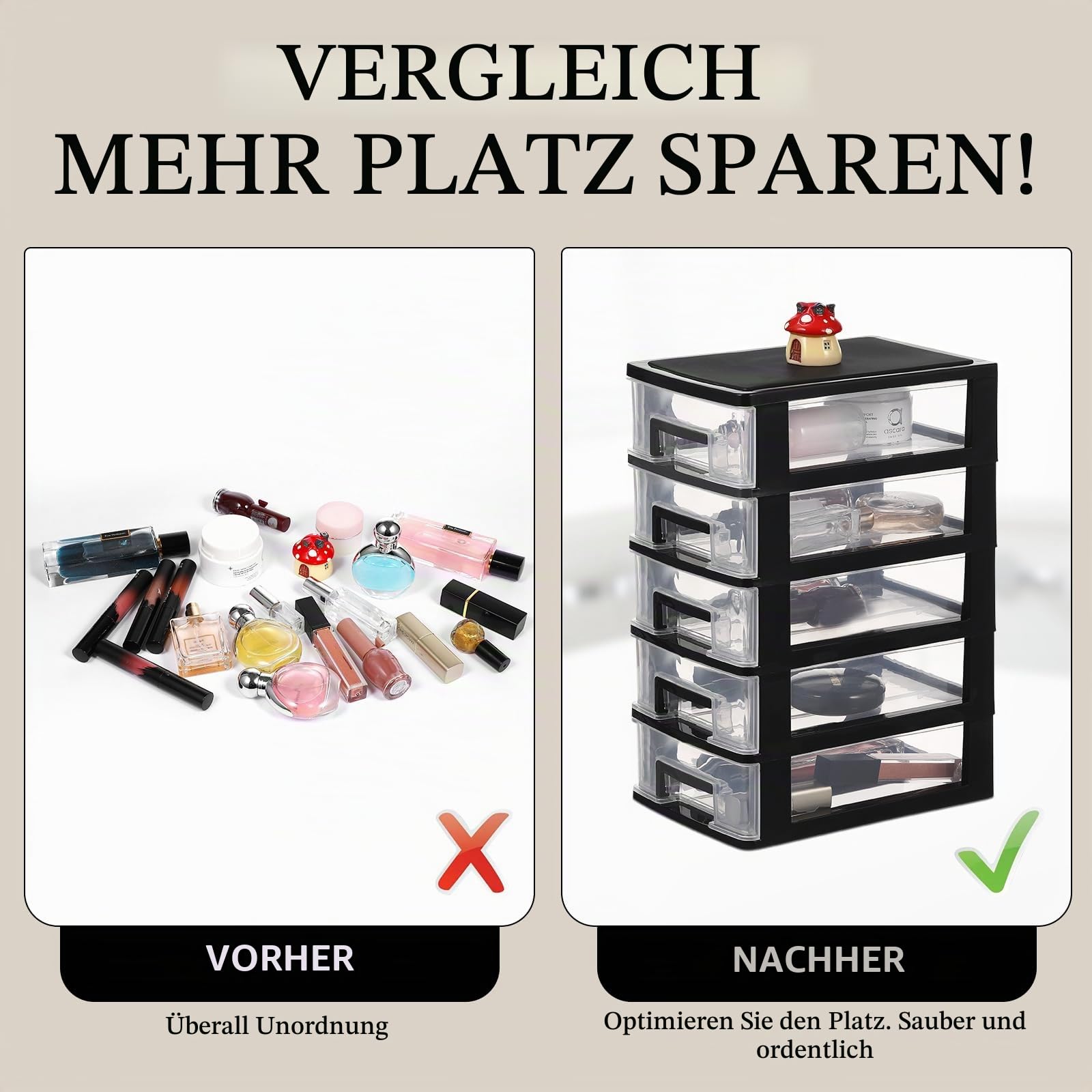 YARNOW Organizer Mit Schubladen 5-Lagiger Kunststoff Aufbewahrungsschrank Transparent Tragbarer Schubladencontainer Für Büro Kosmetik Und Kleinigkeiten 12.40X8.66X5.98 Zoll
