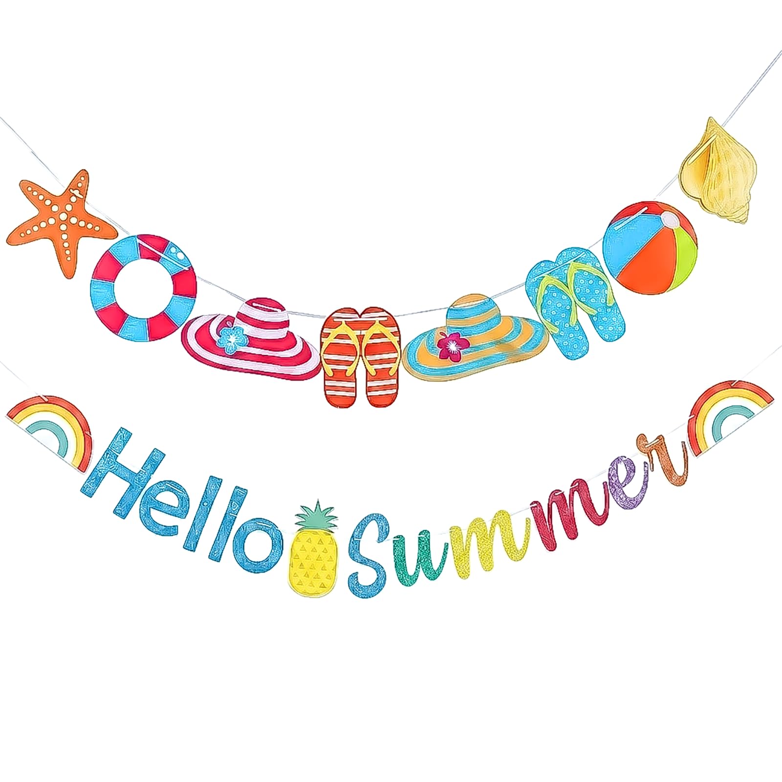BeiZha 2 Pcs Summer Party Decorations, Banner Rainbow Glitter Paper Schools out BBQ for Summer Party Decorations