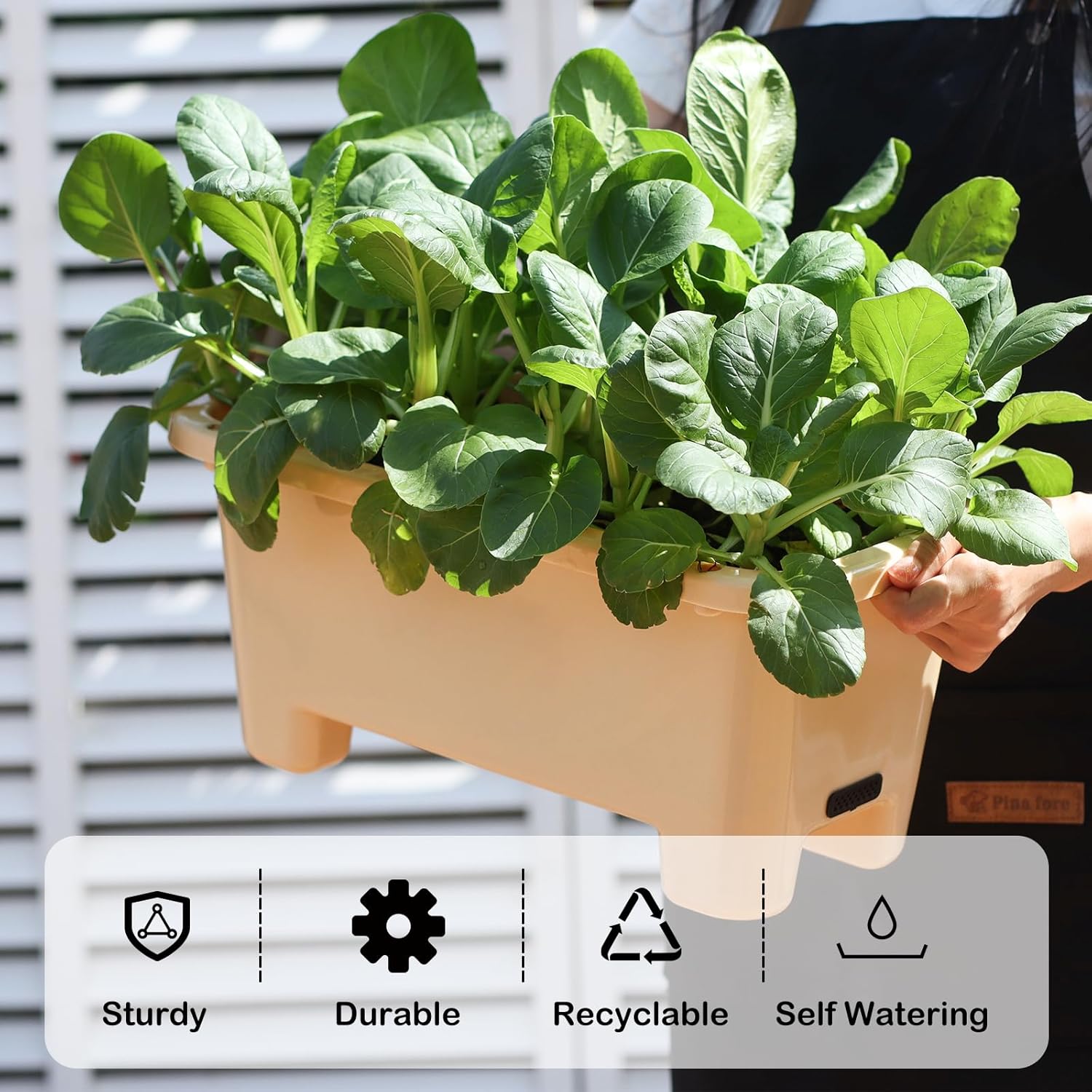 Oliz Self-Watering Rectangle Planter Boxes 8-Pack, 15.7-Inch Window Box Planter with Drainage Holes & Trays, Pots for Vegetables, Herbs, Flowers, Garden Windowsill Balcony (Yellow)