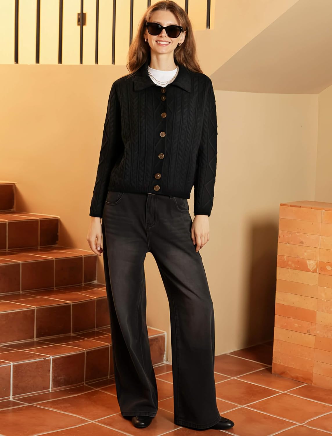 COLD POSH 100% Merino Wool Cardigan Sweater for Women Cable Knit Buttom Down Knitwear Outwear Tops - Image 5