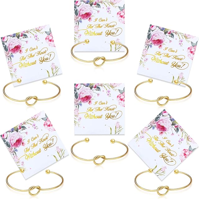 6 Pieces Bridesmaid Bracelet Knot Cuff Bangle with I Can't Tie The Knot Without You Bridesmaid Cards