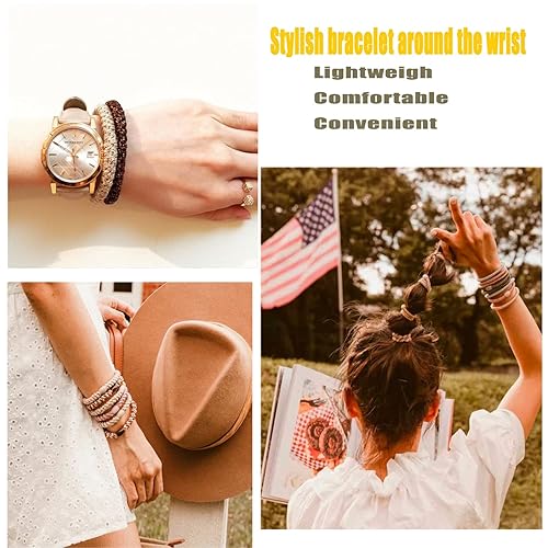 Miniatura 5 de AXEN 8 ligas elásticas para el cabello para mujeres y niñas, bandas de algodón suaves tejidas para cola de caballo para cabello grueso y cabello