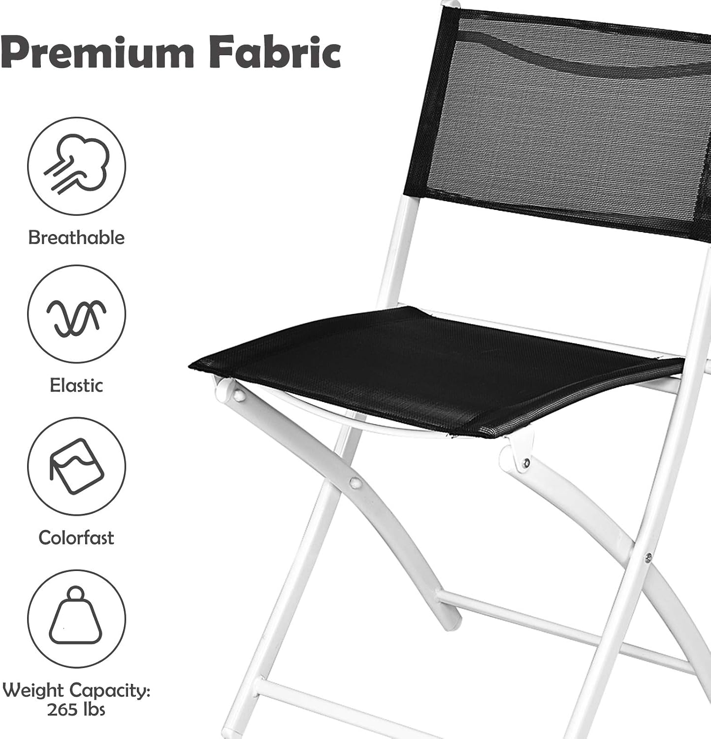 Tangkula 3 Pieces Folding Patio Bistro Set, No Assembly Required, Outdoor Folding Chairs & Table Set with Tempered Glass Tabletop, Outdoor Furniture Set for Garden, Poolside & Backyard (Black)