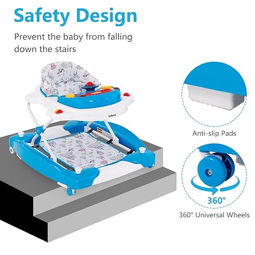 Miniatura 5 de INFANS Andador de bebé, 5 en 1 Behind Walker, mecedora sentada con bandeja de música extraíble, altura ajustable, cojín de asiento lavable, centro