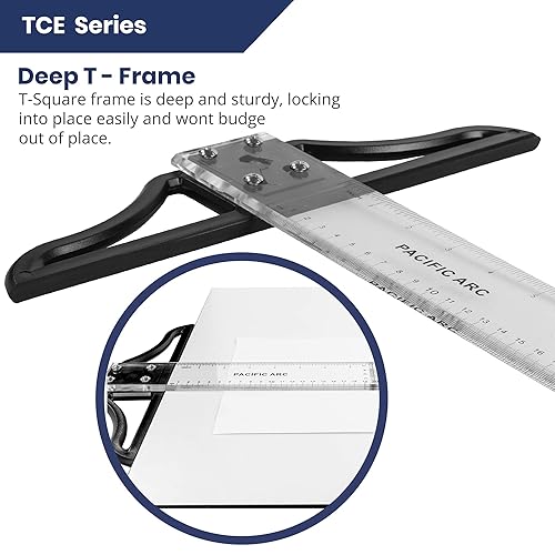 Vista 3 de Pacific Arc Cuadrado en T de 36 pulgadas, acrílico tradicional graduado en pulgadas y métrico, cabeza desmontable