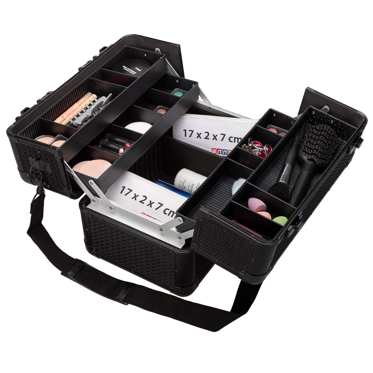 anndora Beauty Case Kosmetikkoffer - Stilvoller Schmuckkoffer mit Aluminiumrahmen, verstellbare Fächer, abschließbar für Make-up & Schmuck