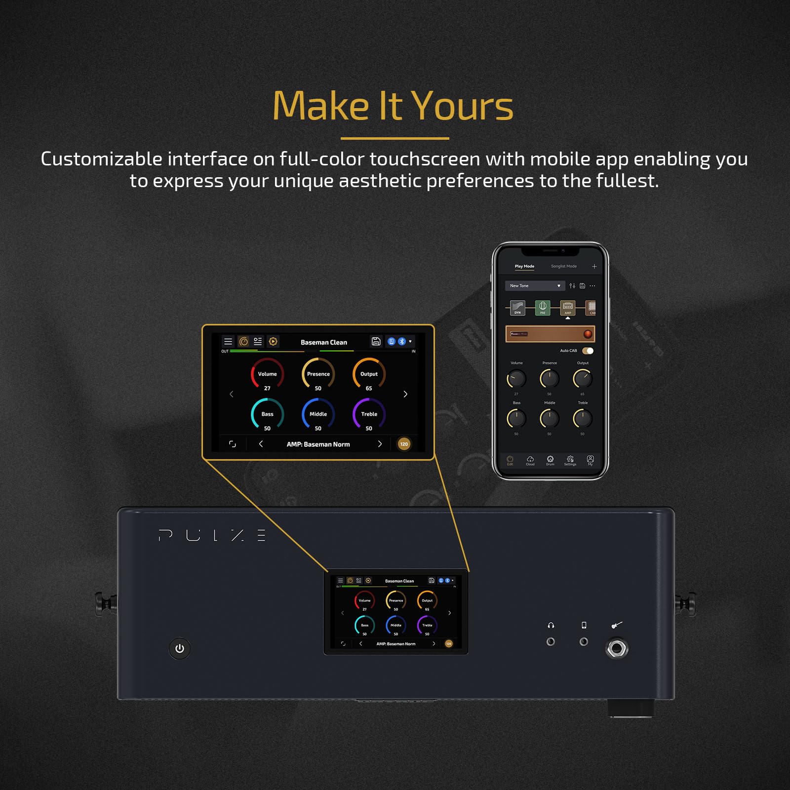 Hotone Gitarrenverstärker Bluetooth Multifunktionaler Touchscreen Gitarre Bass IR Gehäuse mit Multi FX Stereo Mobile APP Pulze (Schwarz)