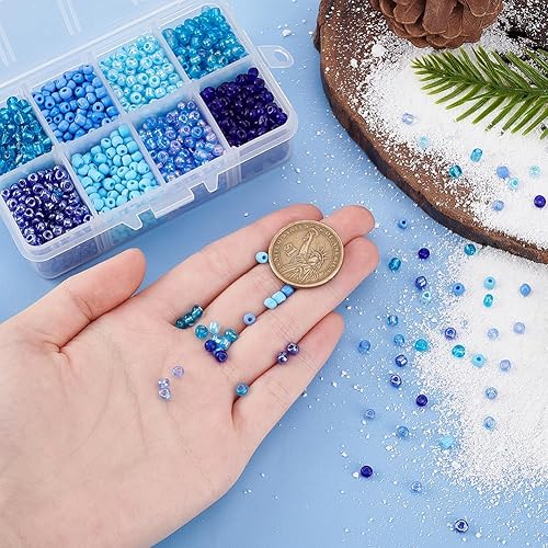 Miniatura 3 de PandaHall Elite mostacillas redondas multicolor surtidas de 4mm con caja contenedora paquete económico 1440 piezas aprox Mezcla 60 transparente Azul
