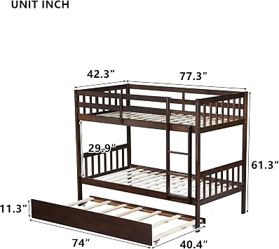 Bellemave Twin Over Twin Bunk Bed with Trundle,Convertible Bunk Beds with Ladder & Safety Guardrails,Twin Size Bunk Beds for Kids Girls Boys,Espresso